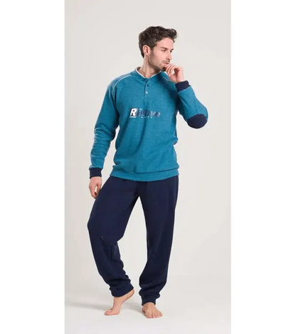 Gary Pigiama uomo invernale collo serafino Punto Milano flanellato V60106