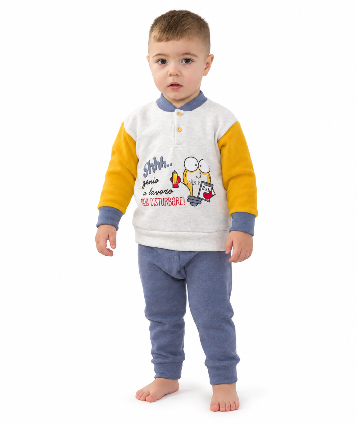Pigiama invernale neonato bambino Gary in punto Milano 1173 - SENAPE - foto su fondo bianco