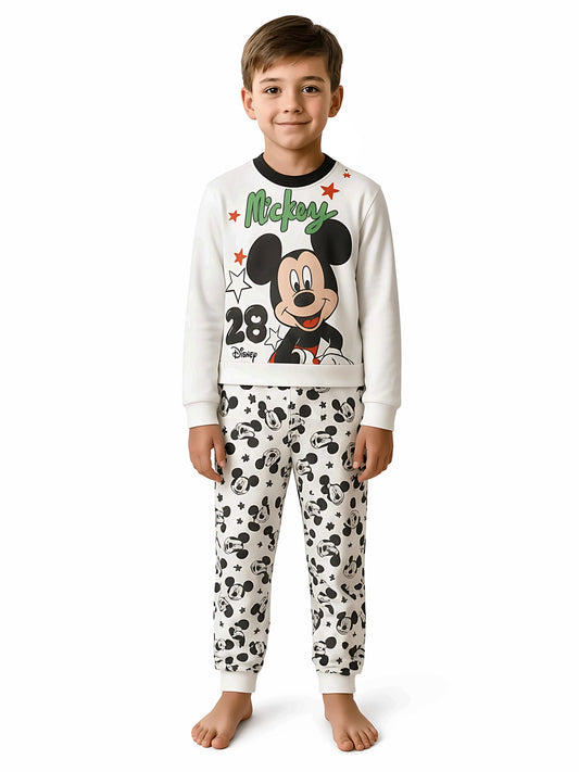 Pigiama cotone felpato Mickey Mouse Disney neonato bambino DY32A1420, colore panna