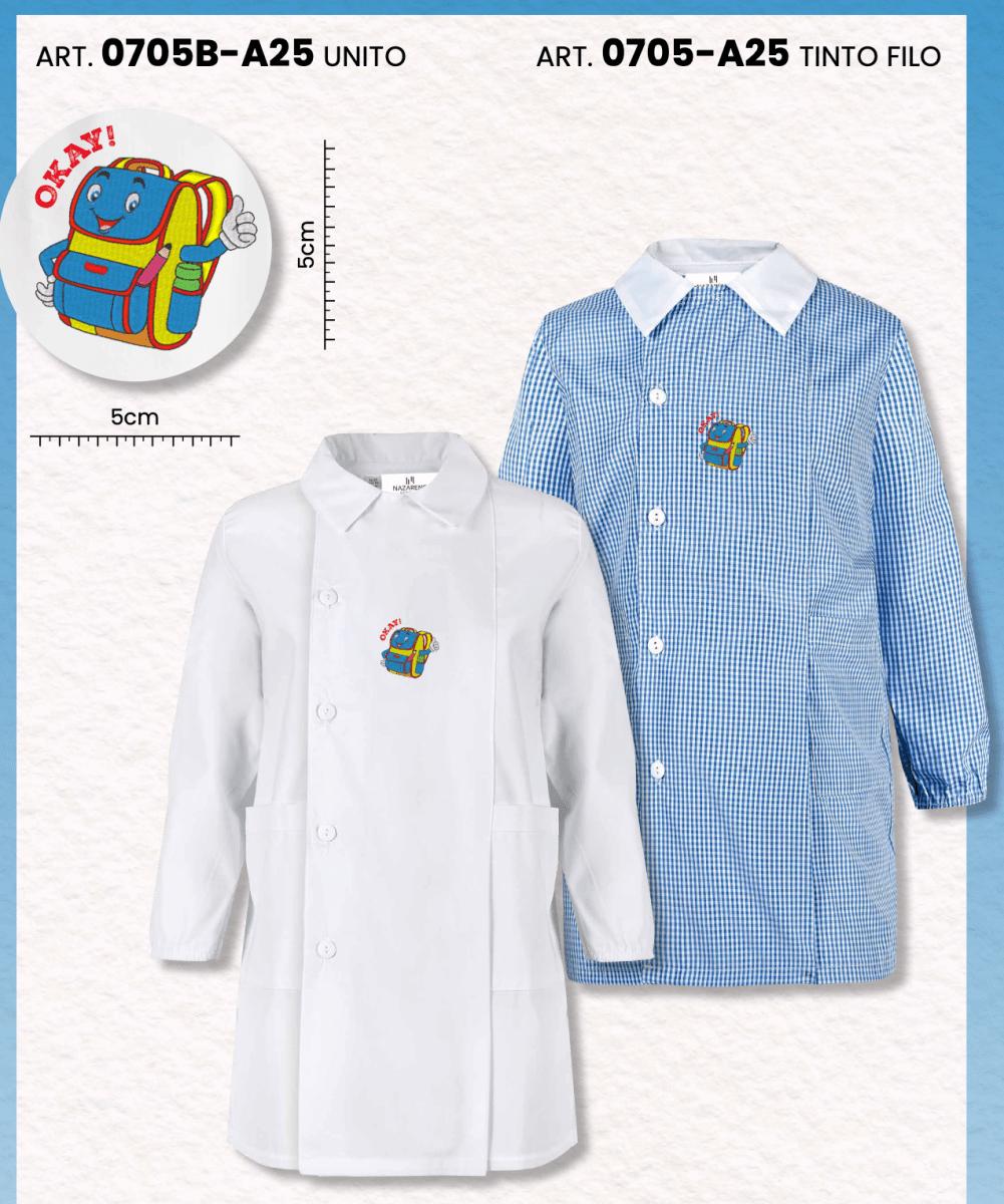 Grembiule Bianco asilo bambino con abbottonatura laterale Nazareno Gabrielli ricamo Okay 0705