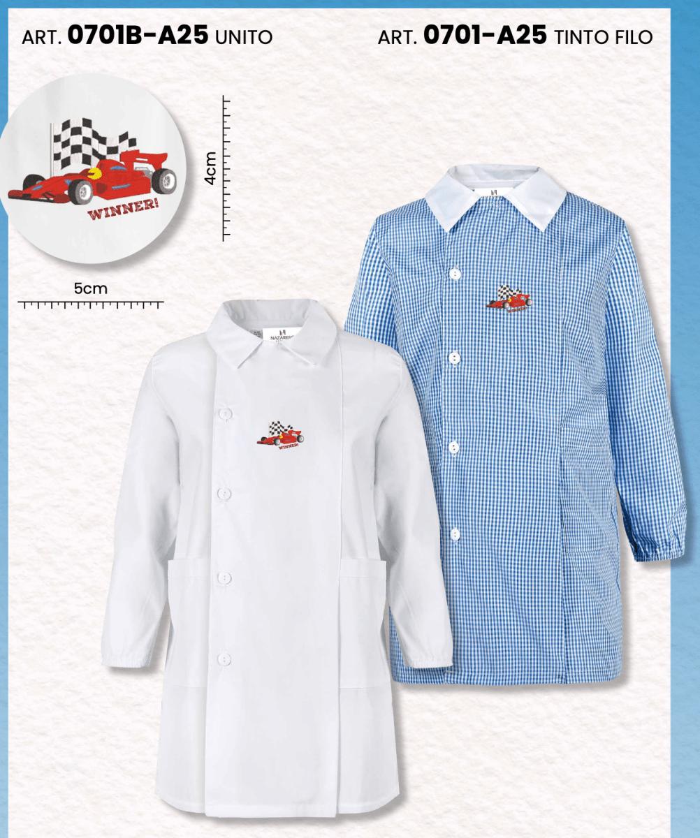 Grembiule Bianco asilo bambino con abbottonatura laterale Nazareno Gabrielli ricamo Winner 0701