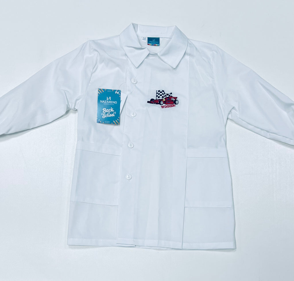 Grembiule Bianco asilo bambino con abbottonatura laterale Nazareno Gabrielli ricamo Winner 0701