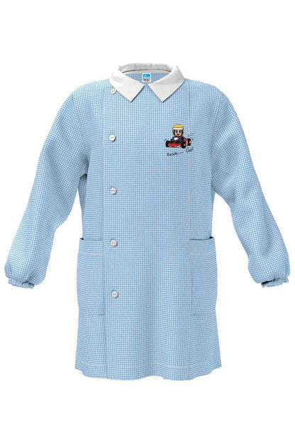 Grembiule Quadretti Azzurri asilo bambino con abbottonatura laterale Siggi ricamo Ready Go 4354