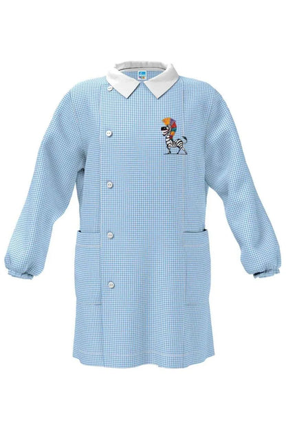 Grembiule Quadretti Azzurri asilo bambino con abbottonatura laterale Siggi ricamo Zebra 4361