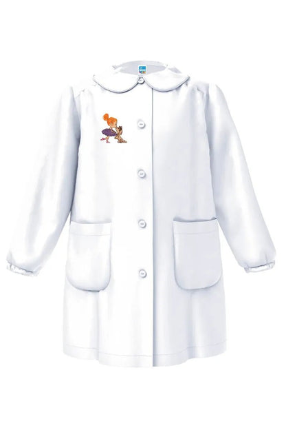 Grembiule asilo bambina Bianco con abbottonatura centrale Siggi ricamo Ballerina con bassotto 4331