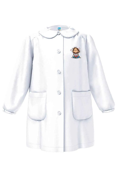 Grembiule asilo bambina Bianco con abbottonatura centrale Siggi ricamo Bambina con treccine 4333