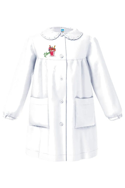 Grembiule asilo bambina Bianco con abbottonatura centrale Siggi ricamo Bloom 4335