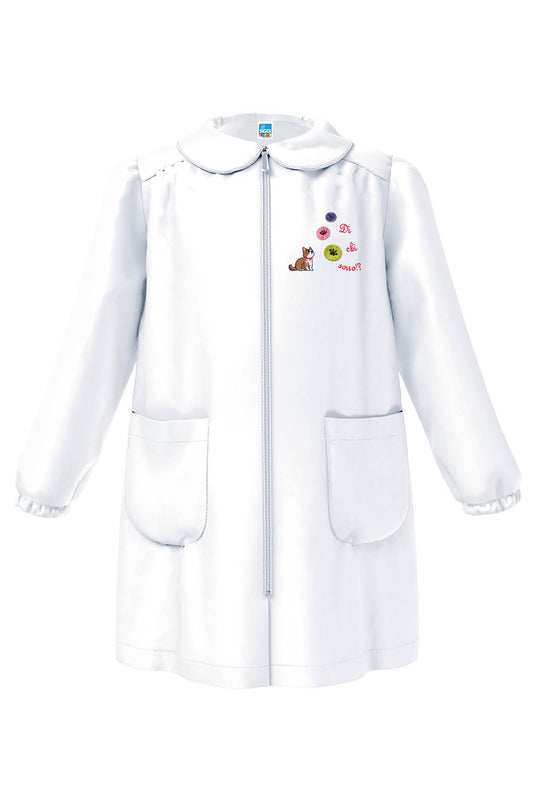 Grembiule asilo bambina Bianco con zip centrale Siggi ricamo Gattino 4338
