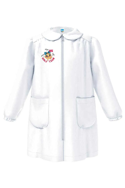 Grembiule asilo bambina Bianco con zip centrale Siggi ricamo Girls Team 4336
