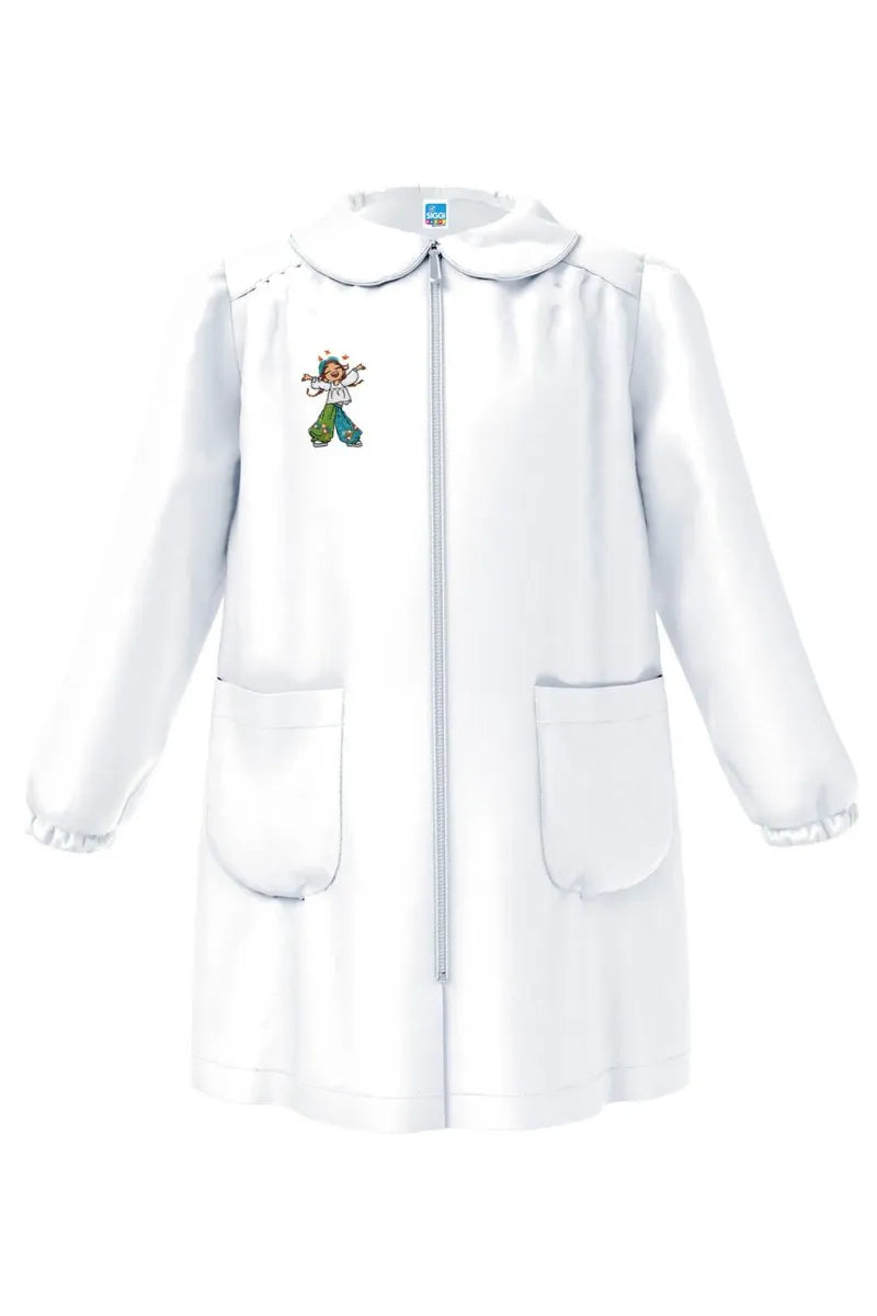 Grembiule asilo bambina Bianco con zip centrale Siggi ricamo Hippy 4337
