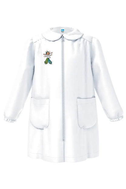 Grembiule asilo bambina Bianco con zip centrale Siggi ricamo Hippy 4337