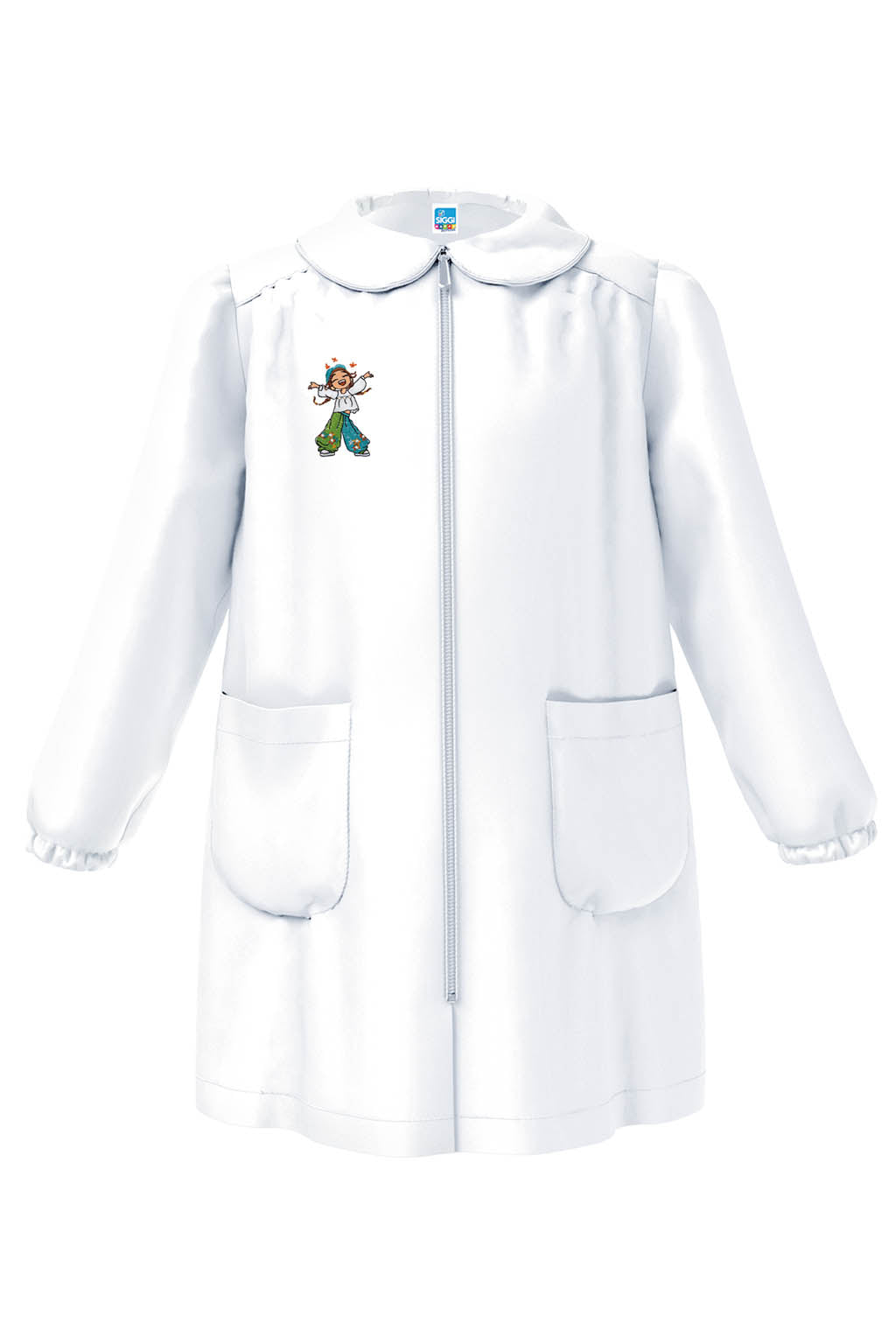 Grembiule asilo bambina Bianco con zip centrale Siggi ricamo Hippy 4337