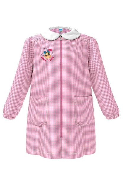 Grembiule asilo bambina Quadretti Rosa con zip centrale Siggi ricamo Girls Team 4336