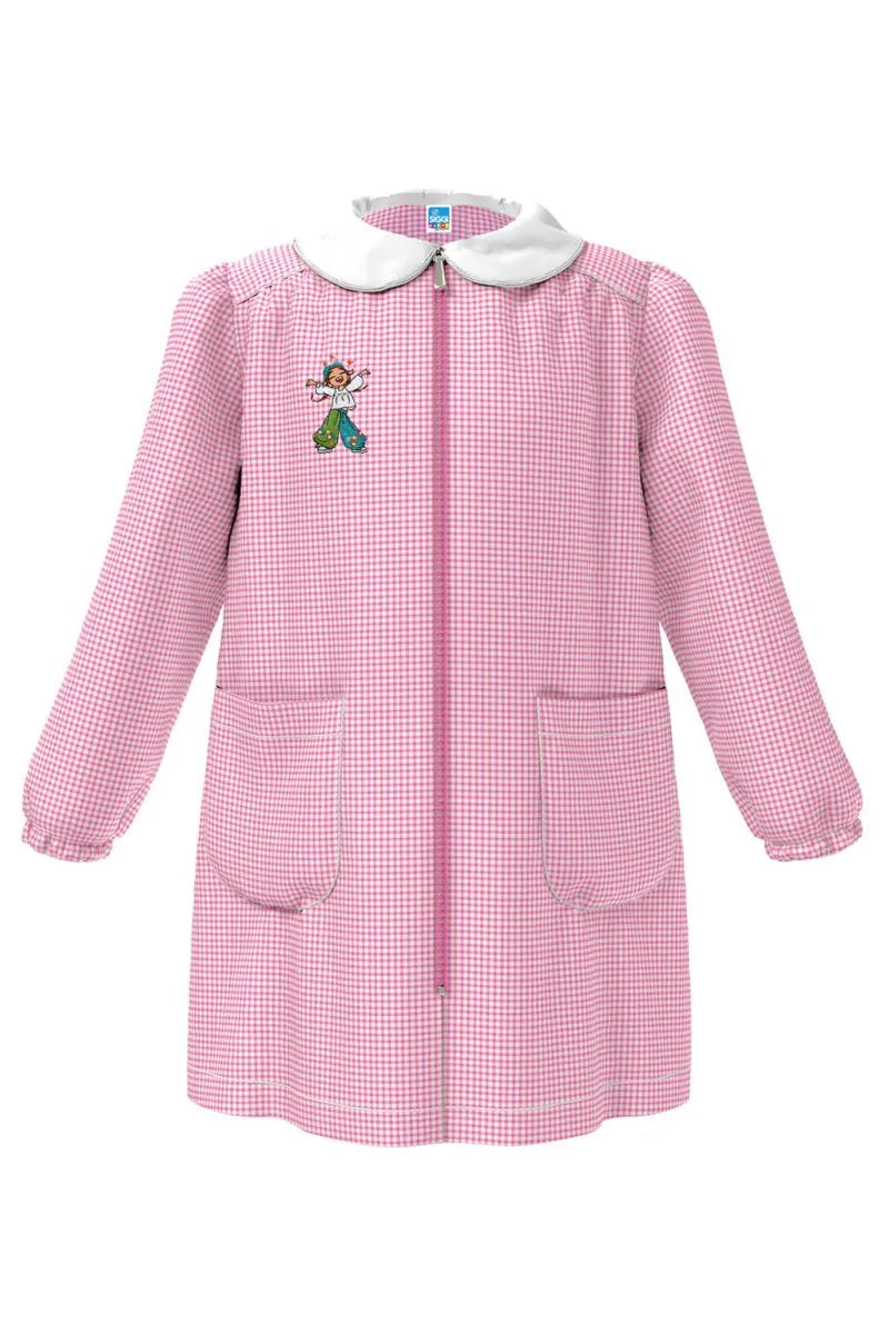 Grembiule asilo bambina Quadretti Rosa con zip centrale Siggi ricamo Hippy 4337