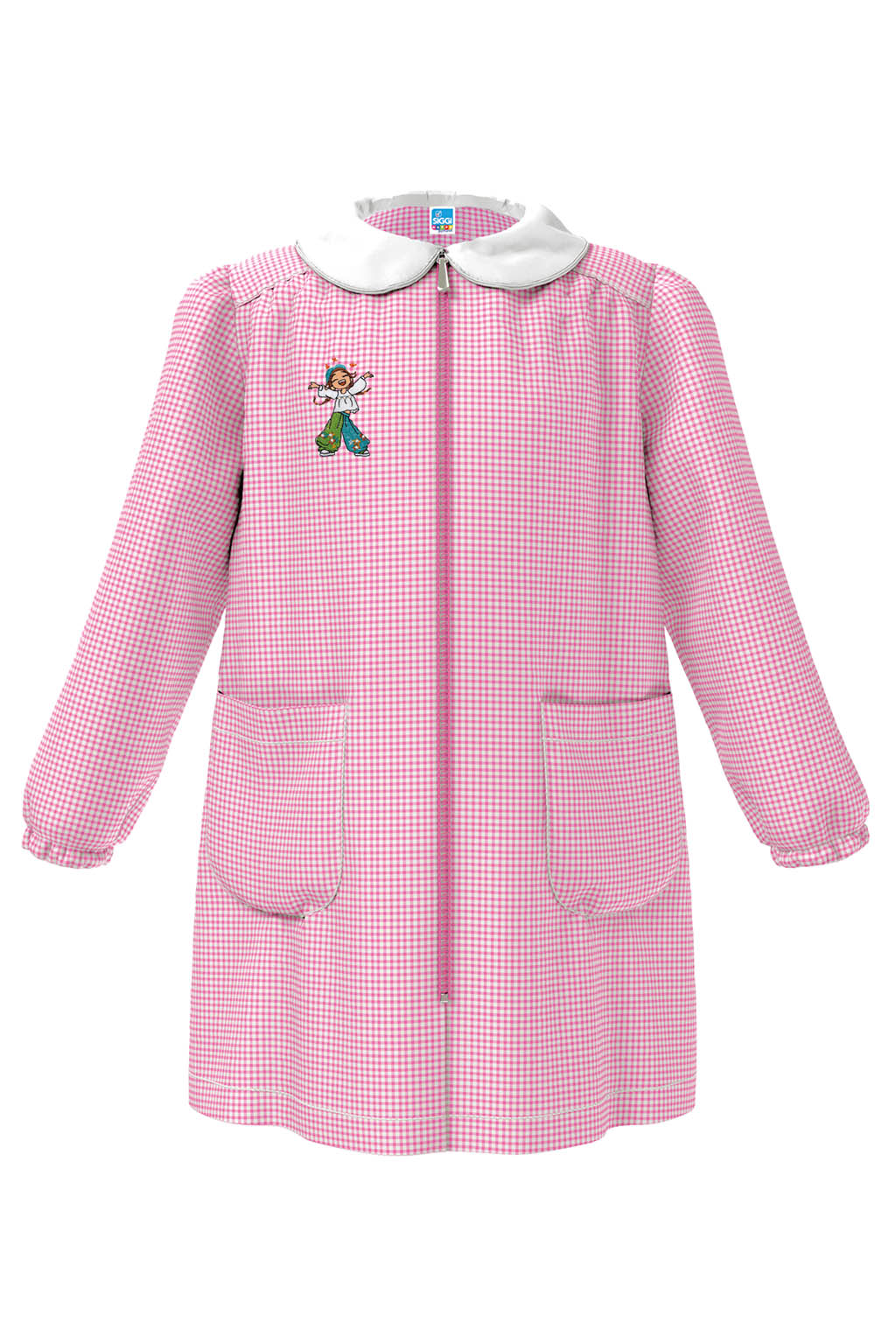 Grembiule asilo bambina Quadretti Rosa con zip centrale Siggi ricamo Hippy 4337