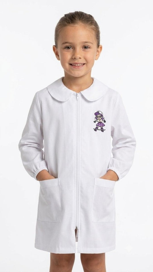 Grembiule asilo bambina bianco con Zip Nazareno Gabrielli ricamo Skate 0755A26
