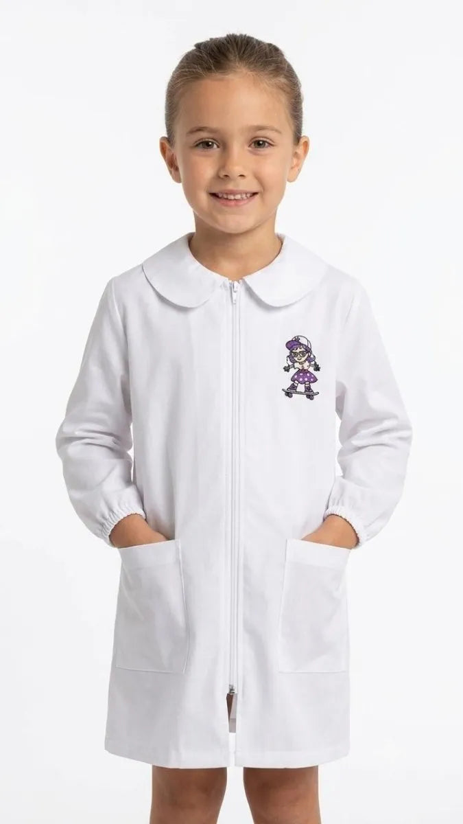 Grembiule asilo bambina bianco con Zip Nazareno Gabrielli ricamo Skate 0755A26
