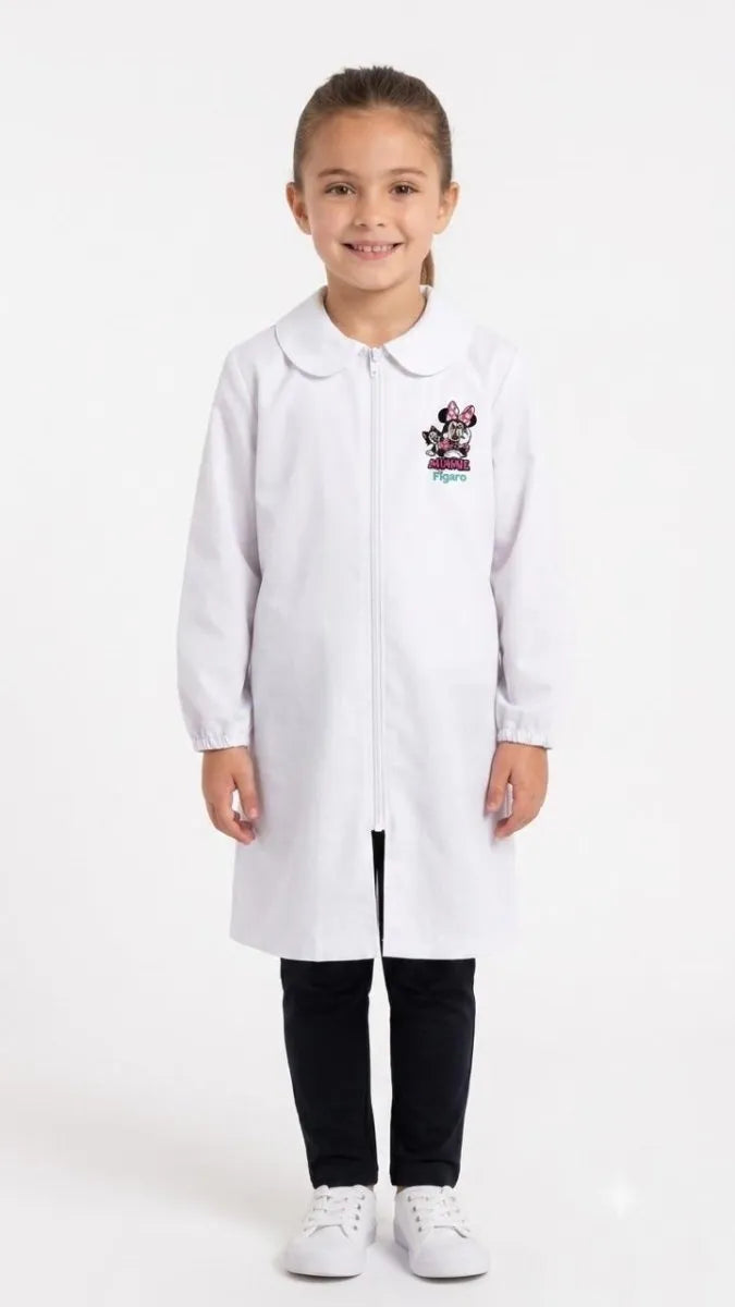 Grembiule asilo bambina bianco con Zip ricamo Disney Minnie G102ZIPA26