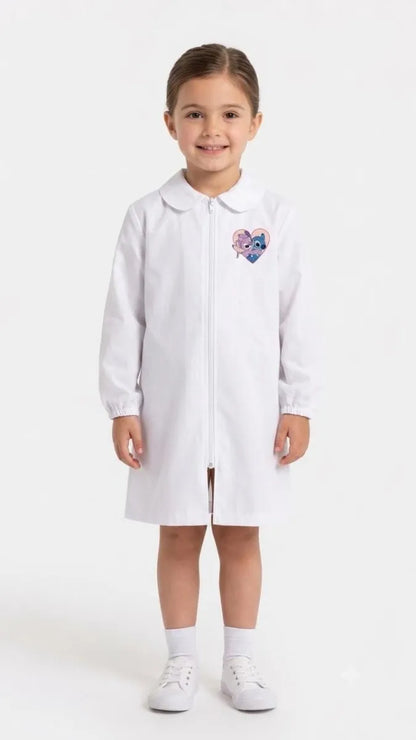 Grembiule asilo bambina bianco con Zip ricamo Disney Stitch G107ZIPA26