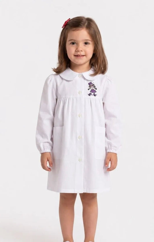 Grembiule asilo bambina bianco con abbottonatura centrale Nazareno Gabrielli ricamo Skate 0745A26