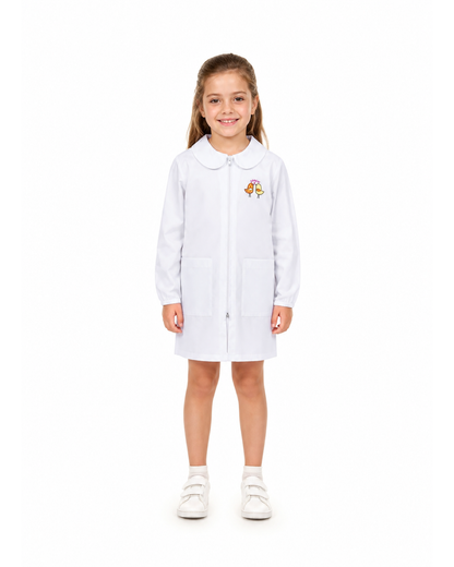 Grembiule asilo bambina bianco con zip centrale Nazareno Gabrielli ricamo Smack 0752