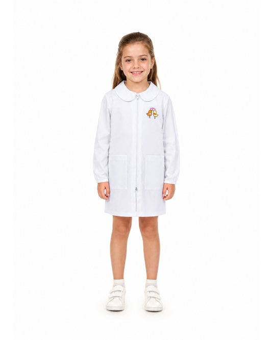 Grembiule asilo bambina bianco con zip centrale Nazareno Gabrielli ricamo Smack 0752