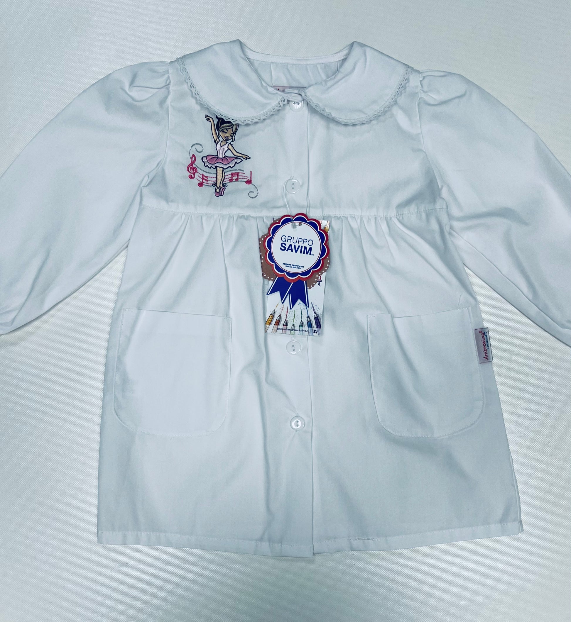 Grembiule asilo bambina con abbottonatura centrale Ambrosino ricamo Ballerina R301
