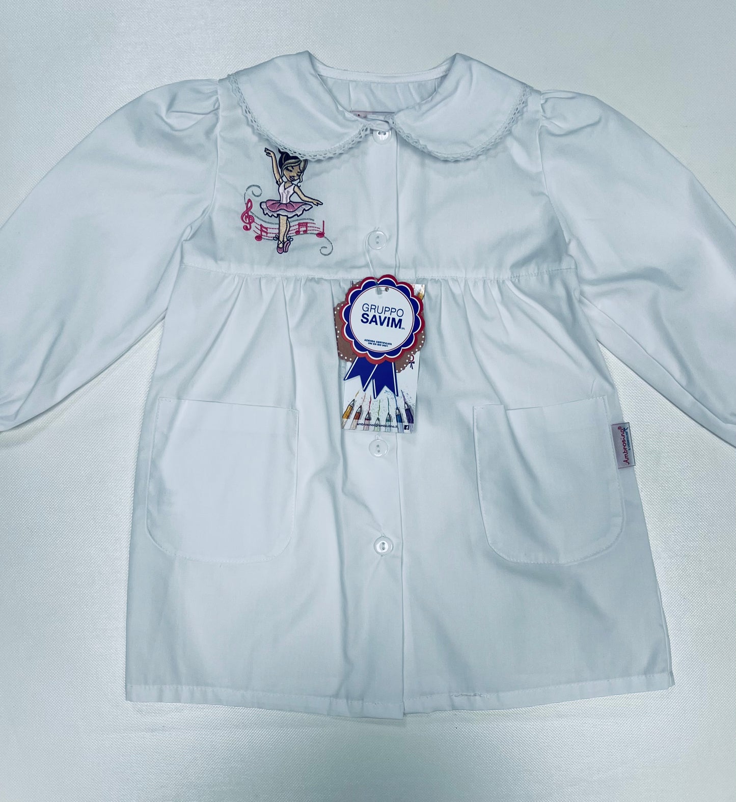Grembiule asilo bambina con abbottonatura centrale Ambrosino ricamo Ballerina R301