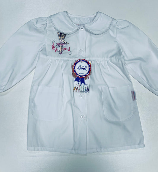 Grembiule asilo bambina con abbottonatura centrale Ambrosino ricamo Ballerina R301