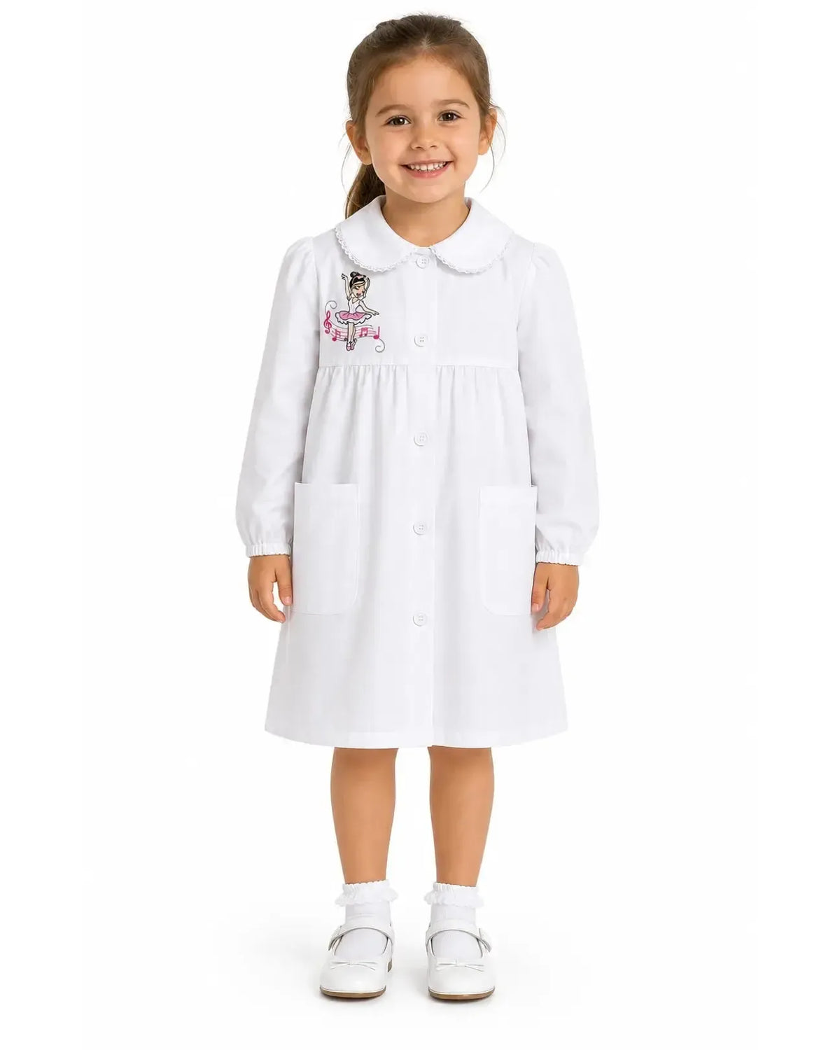 Grembiule asilo bambina con abbottonatura centrale Ambrosino ricamo Ballerina R301