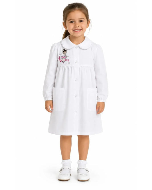 Grembiule asilo bambina con abbottonatura centrale Ambrosino ricamo Ballerina R301