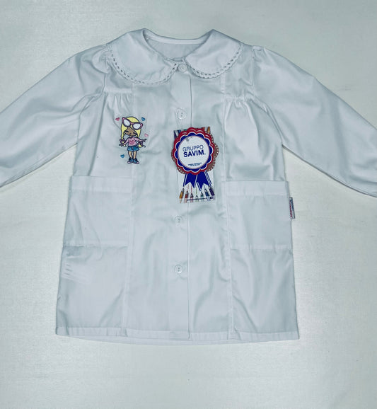 Grembiule asilo bambina con abbottonatura centrale Ambrosino ricamo Bimba Con Occhiali R307