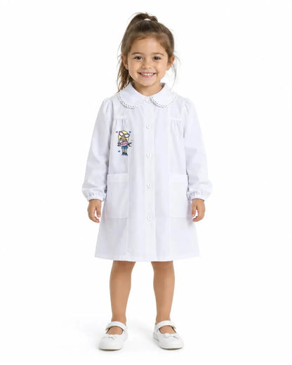 Grembiule asilo bambina con abbottonatura centrale Ambrosino ricamo Bimba Con Occhiali R307