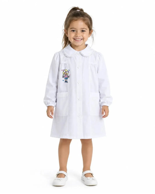 Grembiule asilo bambina con abbottonatura centrale Ambrosino ricamo Bimba Con Occhiali R307