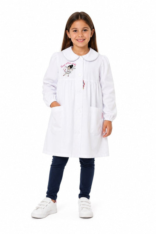 Grembiule asilo bambina con abbottonatura centrale Ambrosino ricamo Danza S302