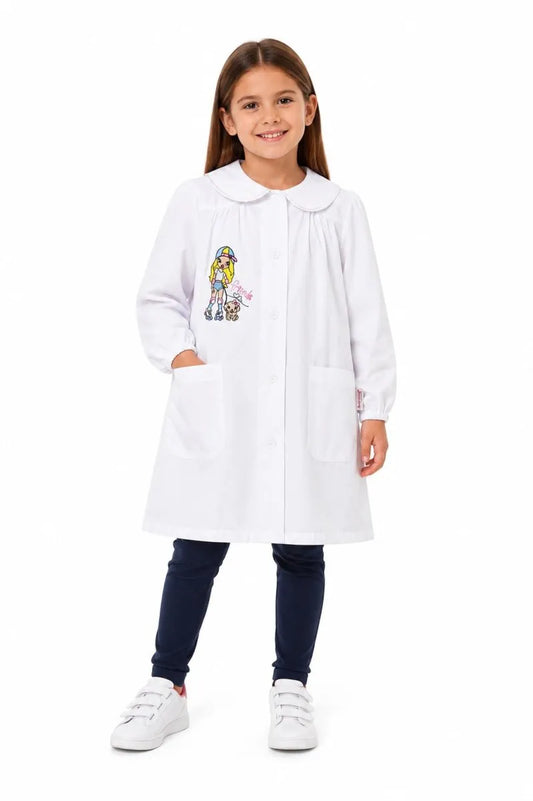 Grembiule asilo bambina con abbottonatura centrale Ambrosino ricamo Friends S305