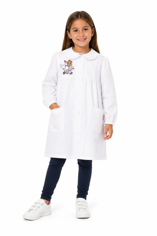 Grembiule asilo bambina con abbottonatura centrale Ambrosino ricamo Smile S304