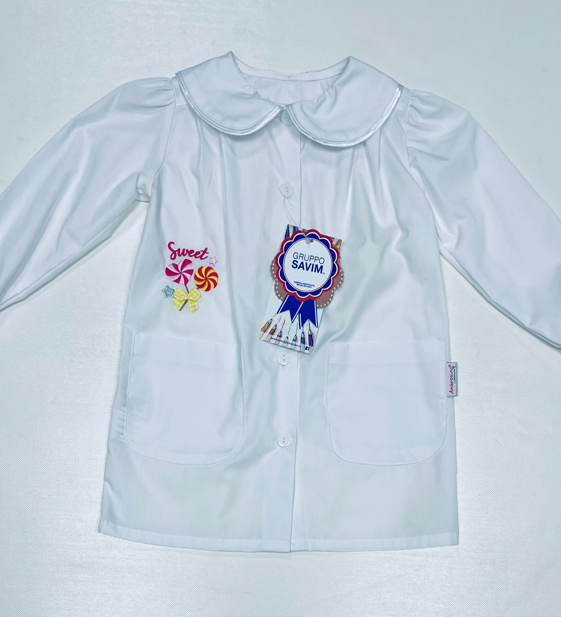 Grembiule asilo bambina con abbottonatura centrale Ambrosino ricamo Sweet R308