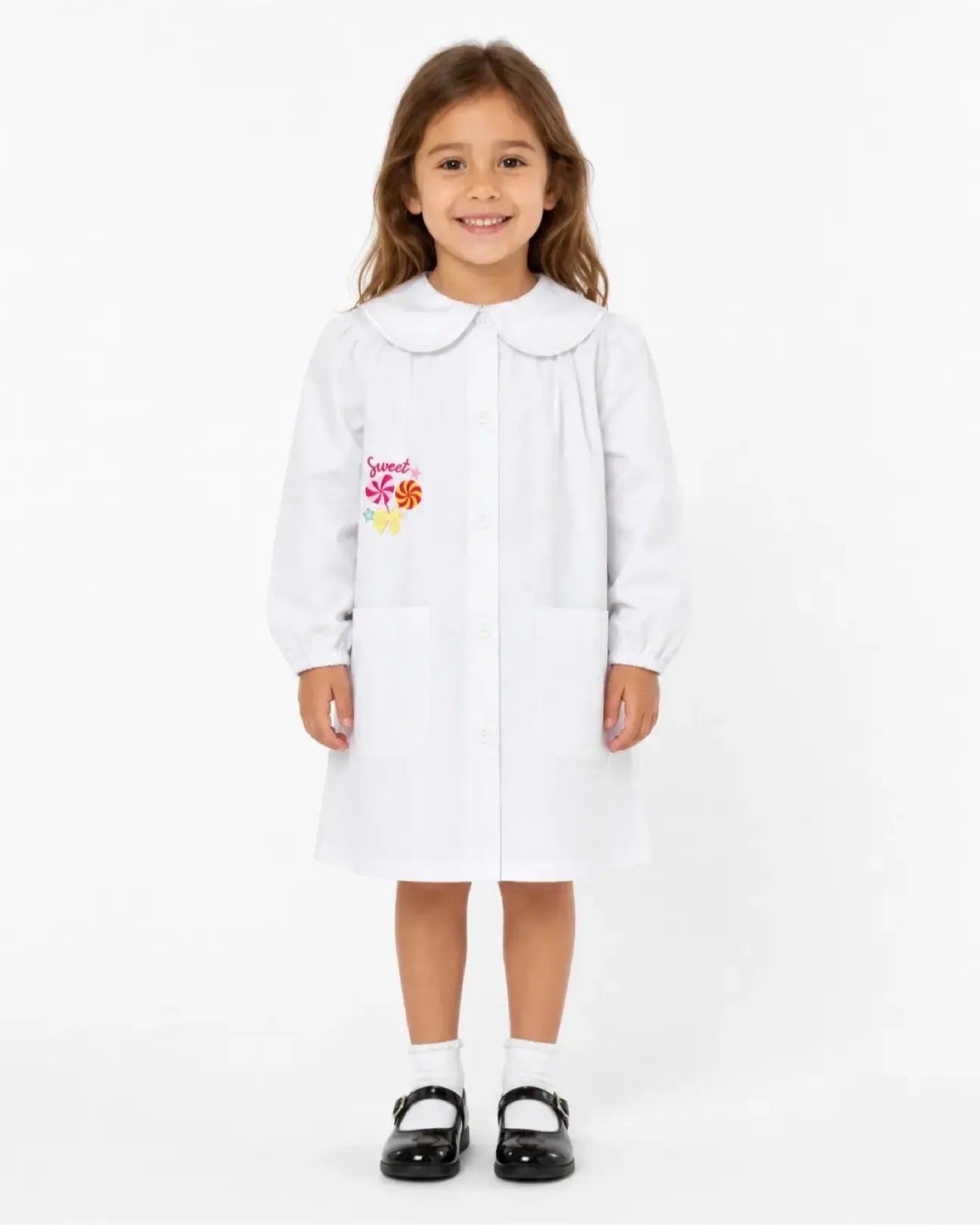 Grembiule asilo bambina con abbottonatura centrale Ambrosino ricamo Sweet R308