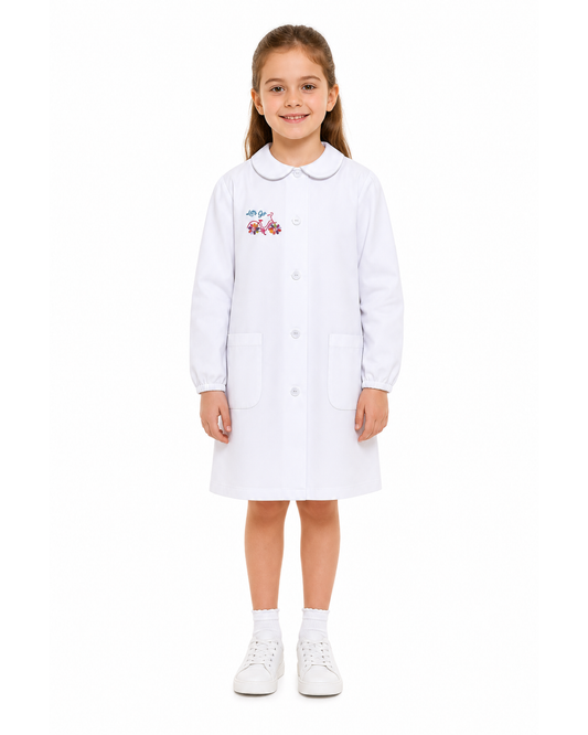 Grembiule asilo bambina con abbottonatura centrale Siggi made in Italy ricamo Bici 3569