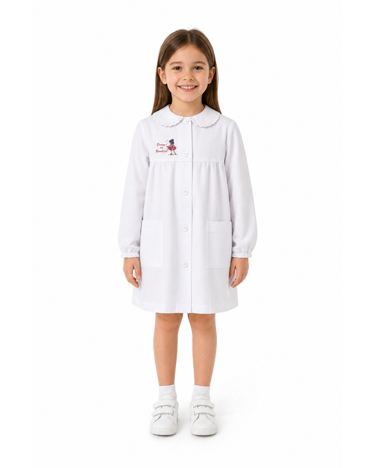 Grembiule asilo bambina con abbottonatura centrale Siggi made in Italy ricamo Dance 3568