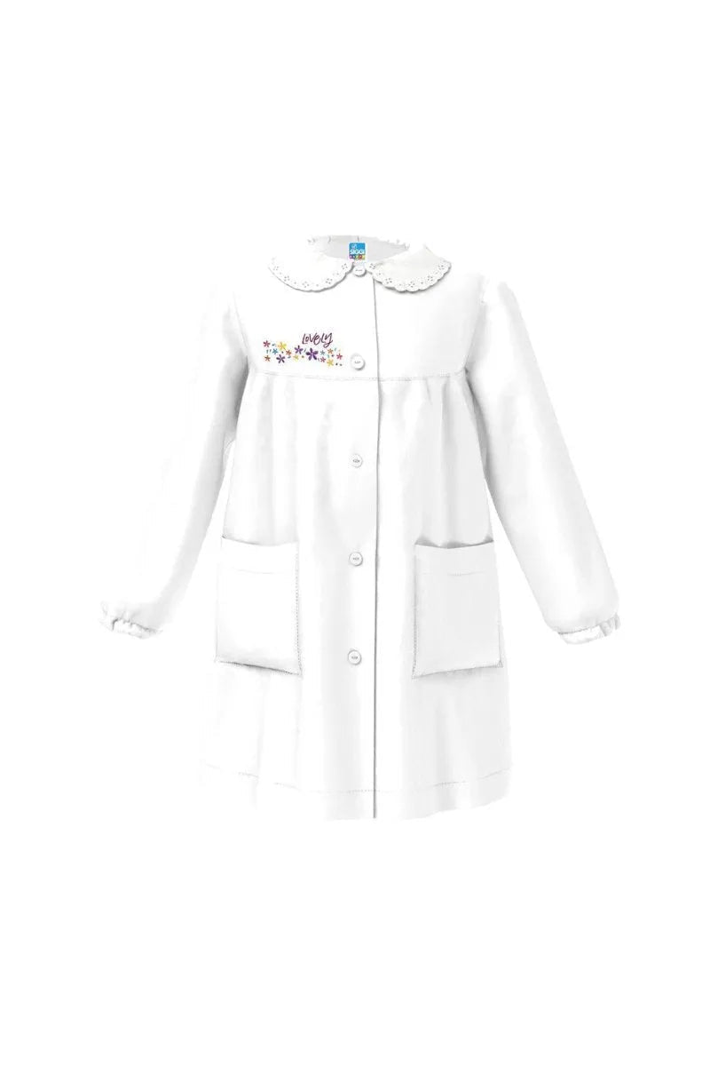 Grembiule asilo bambina con abbottonatura centrale Siggi made in Italy ricamo Lovely 3566