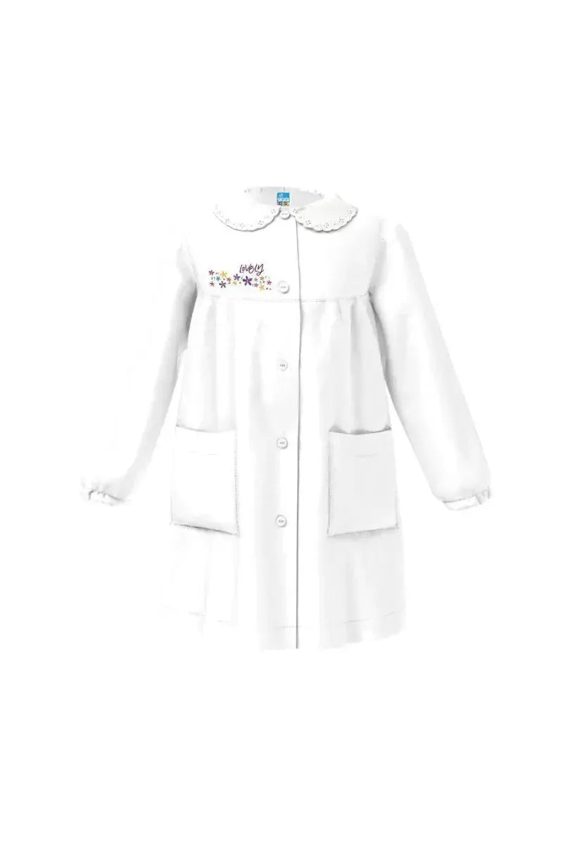 Grembiule asilo bambina con abbottonatura centrale Siggi made in Italy ricamo Lovely 3566