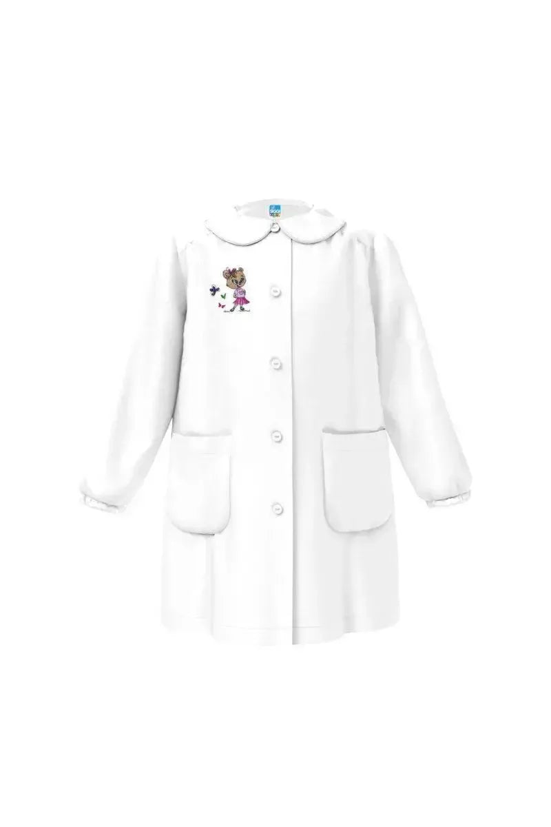 Grembiule asilo bambina con abbottonatura centrale Siggi made in Italy ricamo Orsetto 3567