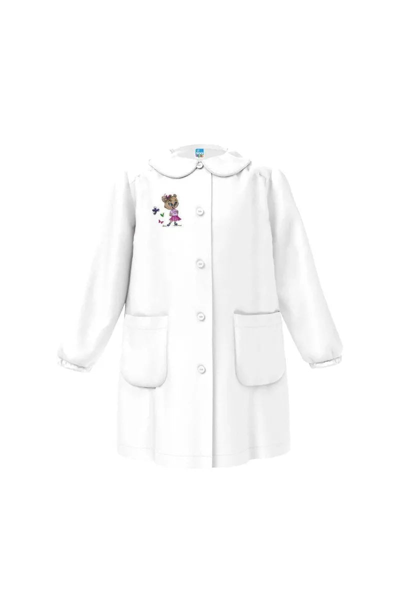 Grembiule asilo bambina con abbottonatura centrale Siggi made in Italy ricamo Orsetto 3567