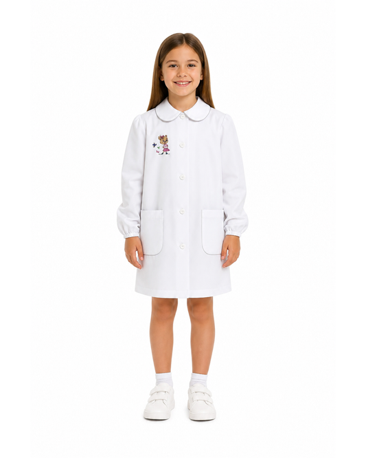 Grembiule asilo bambina con abbottonatura centrale Siggi made in Italy ricamo Orsetto 3567