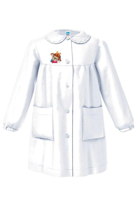 Grembiule asilo bambina con abbottonatura centrale Siggi made in Italy ricamo Pippi 4173
