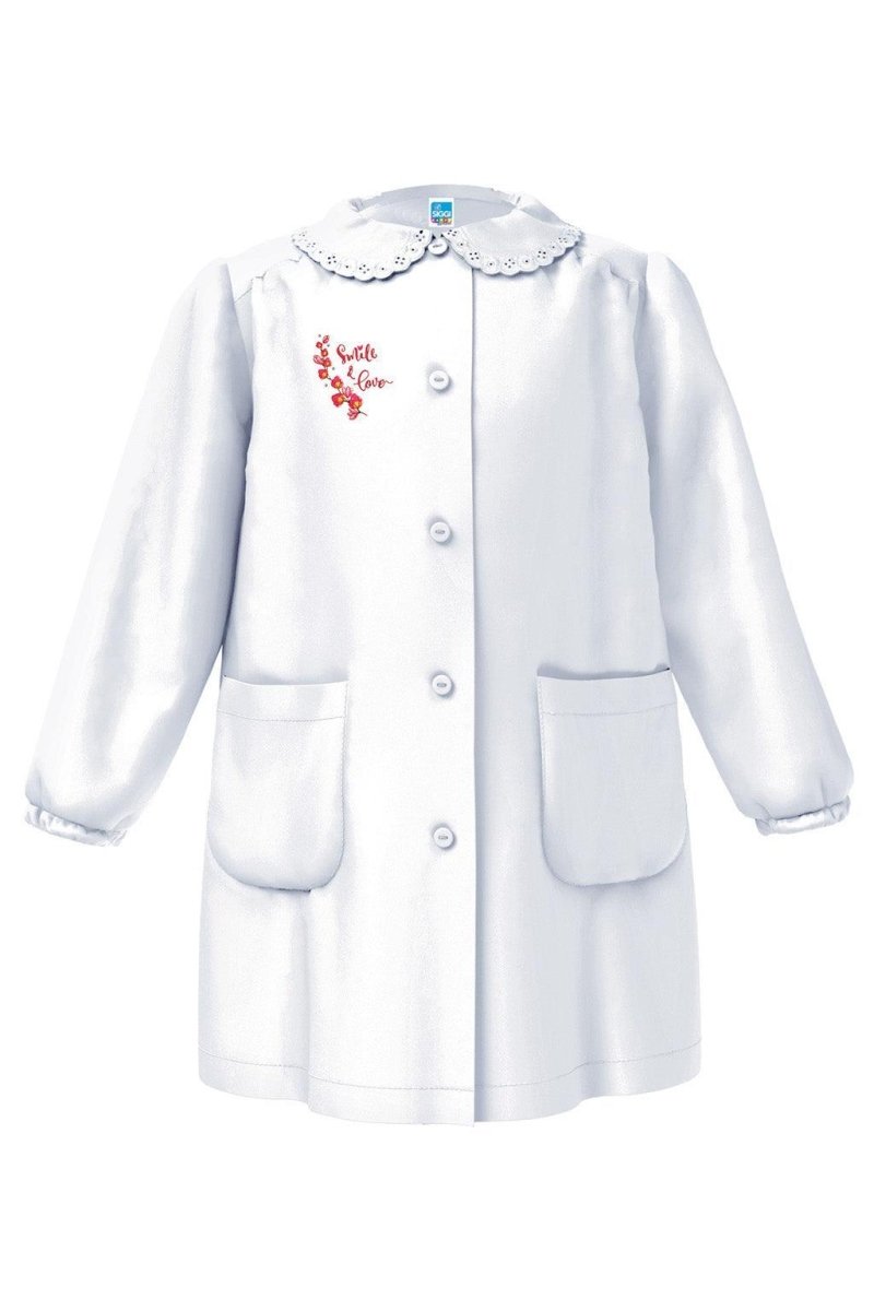 Grembiule asilo bambina con abbottonatura centrale Siggi made in Italy ricamo Smile e Love 4030