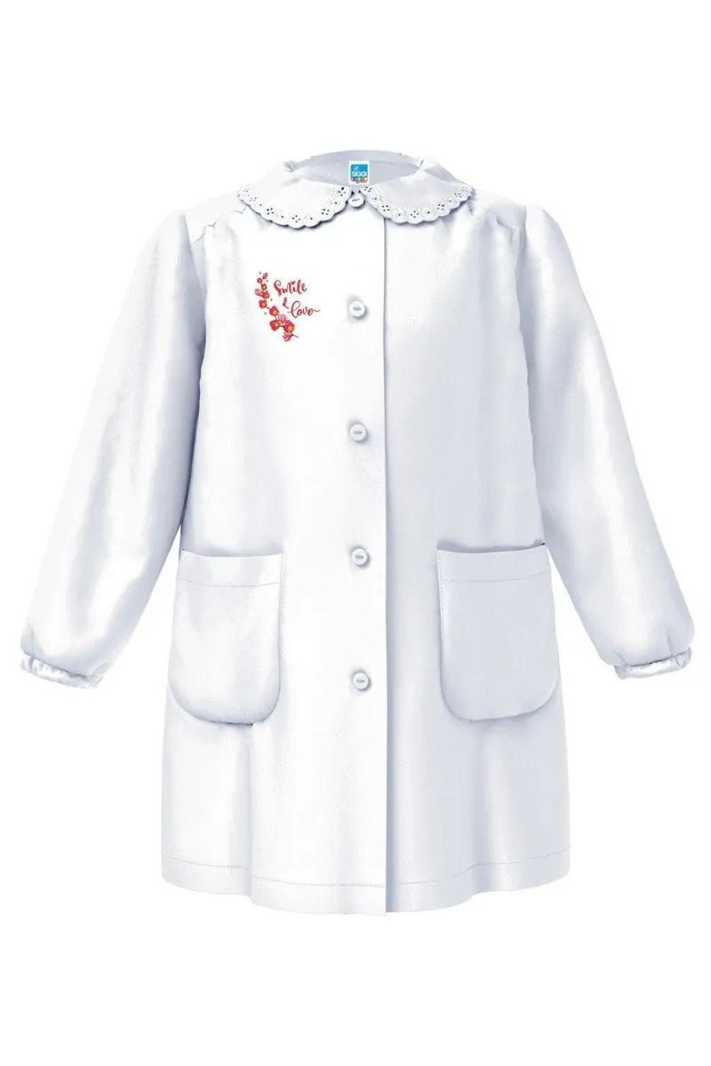 Grembiule asilo bambina con abbottonatura centrale Siggi made in Italy ricamo Smile e Love 4030