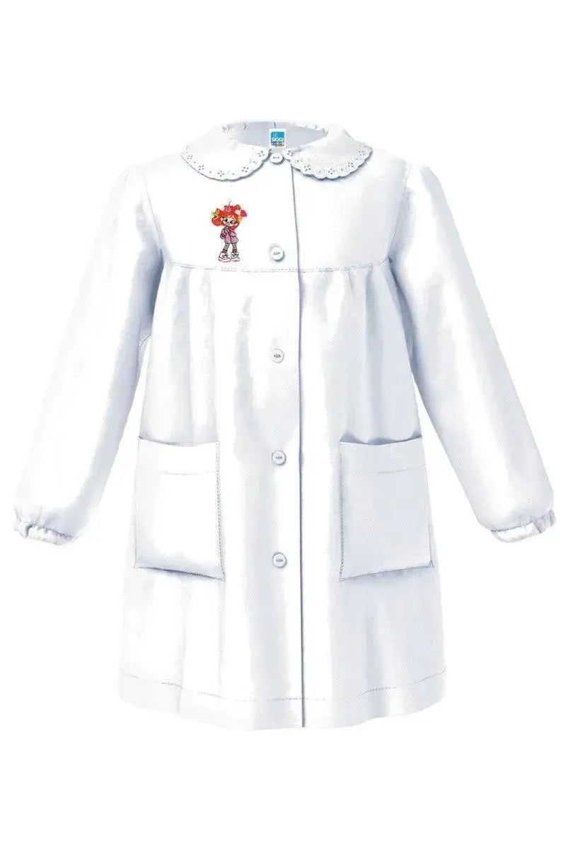 Grembiule asilo bambina con abbottonatura centrale Siggi made in Italy ricamo Treccine 4175